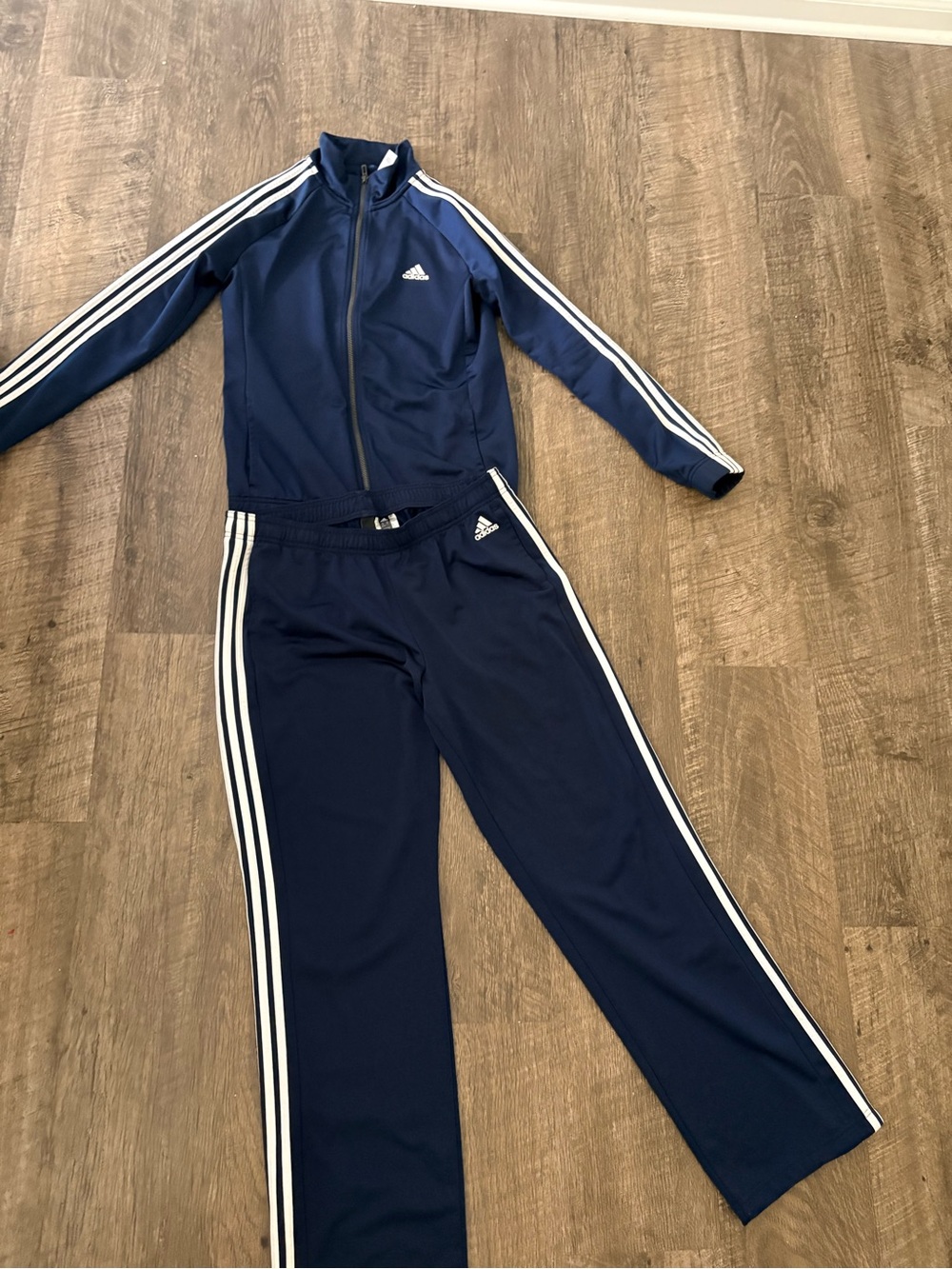 adidas Navy Blue Track Jacket and Pants Set with White Stripes